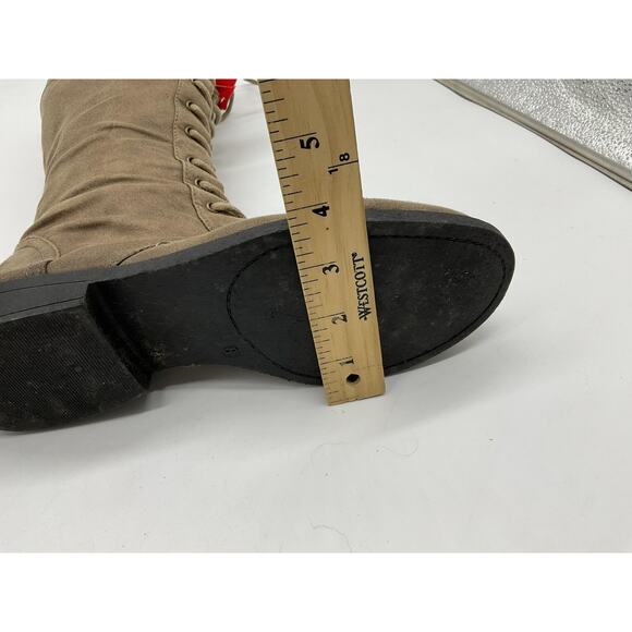 Qupid Boots Womens Size 8 Brown Knee High Lace Up Faux Suede Fleece Lined Zip - Picture 13 of 16